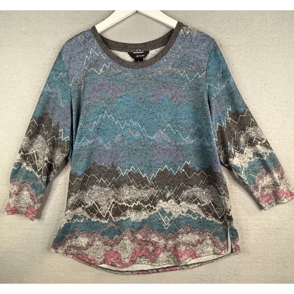 Ali Miles Top Womens XL Blue Gray Mountain Southwestern Soft Outdoor Comfort